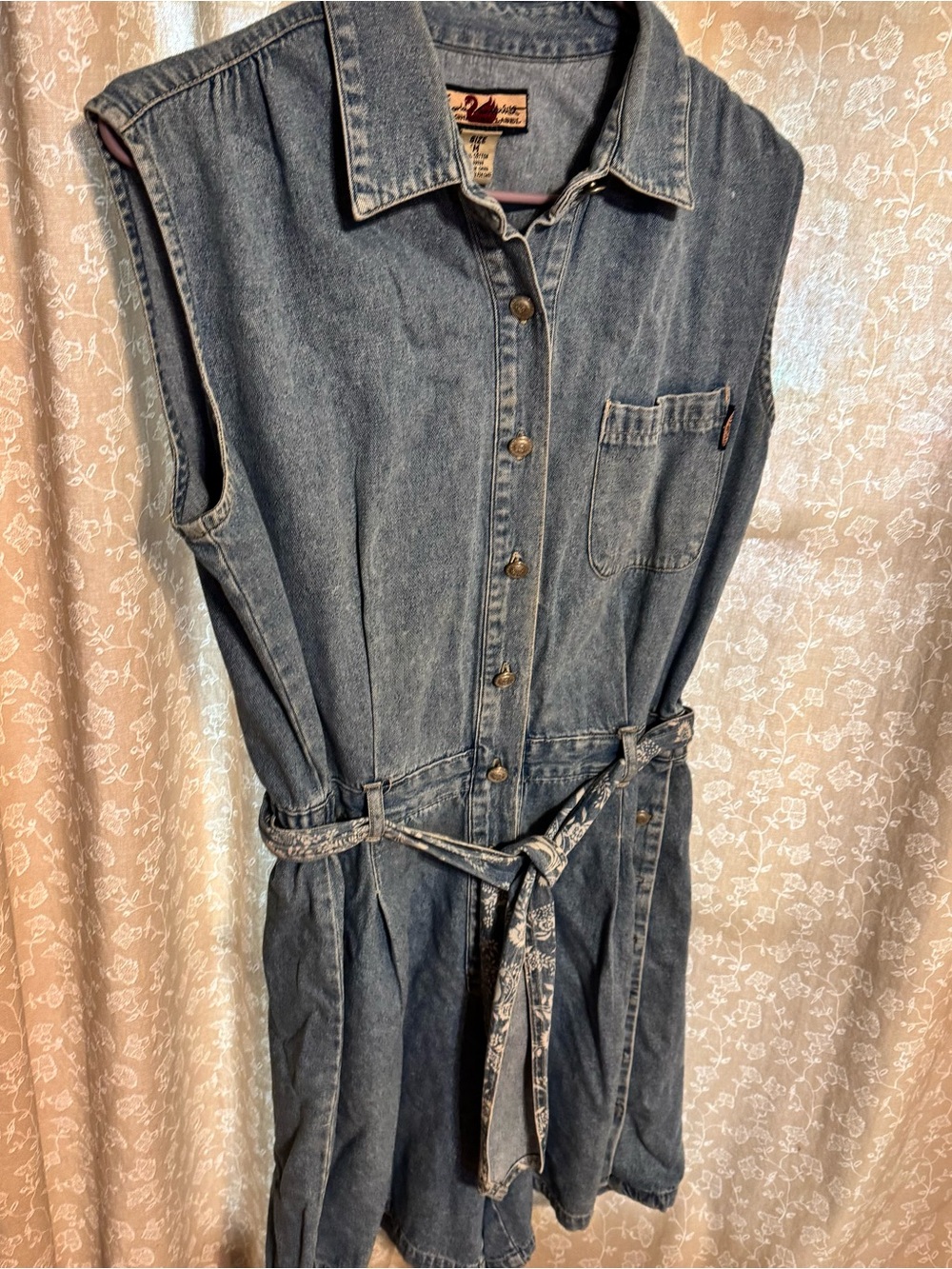 VTG 90s Gloria Vanderbilt Denim Romper Medium Wash Floral Belt Whimsigoth M